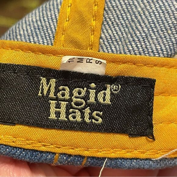 Magid Rhinestone Distressed Denim Love Ball Cap Hat Red and Silver Rhinestones - Picture 8 of 10